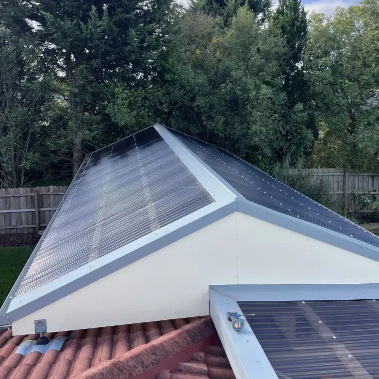 new polycarbonate roof, gutters and downpipes